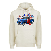Oatmeal Heather 4th of July American flag truck Premium Hoodie - Neo Western