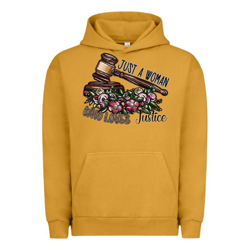 Just A Woman Who Loves Justice Urban Hoodie by SublimationCraftShop | Teevron