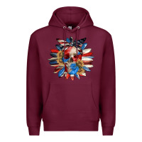 Burgundy 4th of July sunflower skull 4th of july Premium Hoodie - CowGirlArtShop