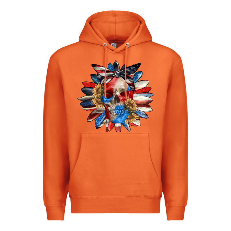 4th Of July Sunflower Skull 4th Of July Premium Hoodie by CowGirlArtShop | Teevron