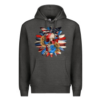 Charcoal Heather 4th of July sunflower skull 4th of july Premium Hoodie - CowGirlArtShop