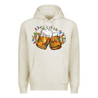 Oatmeal Heather beer with christmas lights Premium Hoodie - FaDigitalArtStudio