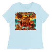 Baby Blue galloping horse serape sunflowers turquoise and saddles Ladies Tee - Artiststas