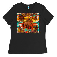 Black galloping horse serape sunflowers turquoise and saddles Ladies Tee - Artiststas
