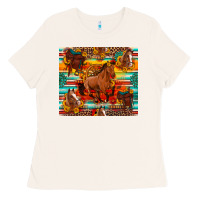 Galloping Horse Serape Sunflowers Turquoise And Saddles Ladies Tee | Teevron