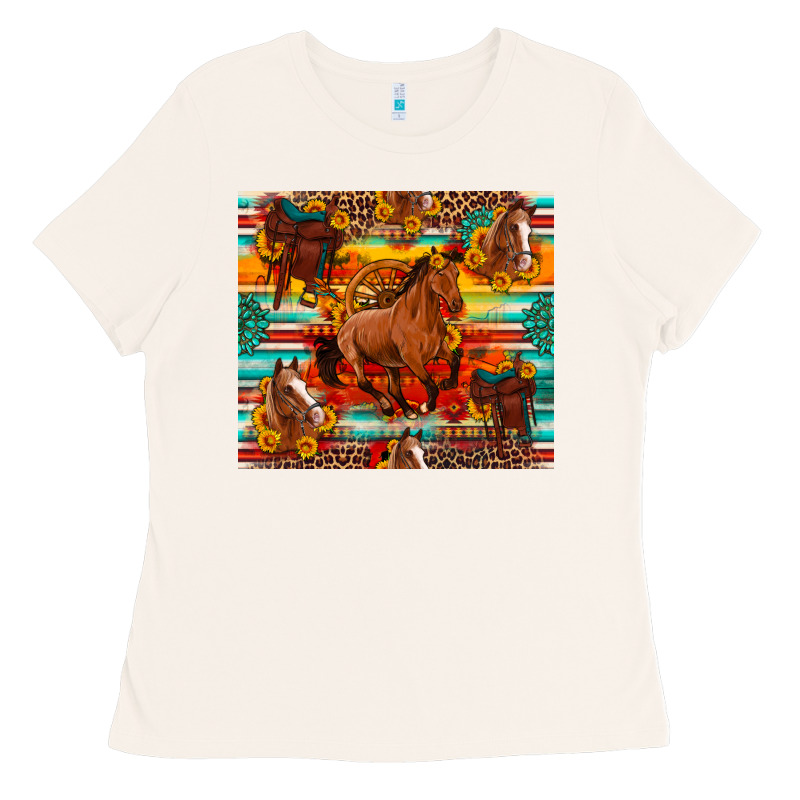 Galloping Horse Serape Sunflowers Turquoise And Saddles Ladies Tee by Artiststas | Teevron