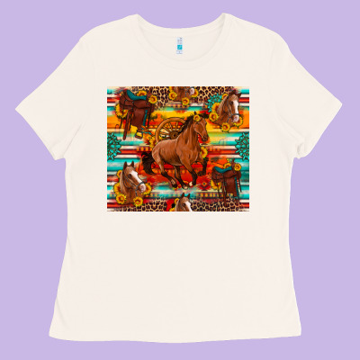 Galloping Horse Serape Sunflowers Turquoise And Saddles Ladies Tee Designed By Artiststas