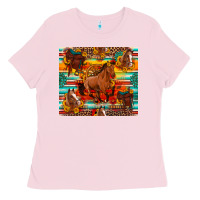 Bubblegum Pink galloping horse serape sunflowers turquoise and saddles Ladies Tee - Artiststas