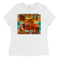 White galloping horse serape sunflowers turquoise and saddles Ladies Tee - Artiststas