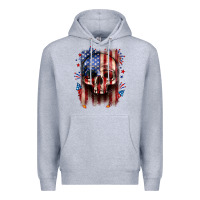 Heather Grey 4th of July skull American flag Premium Hoodie - Neo Western