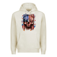 Oatmeal Heather 4th of July skull American flag Premium Hoodie - Neo Western