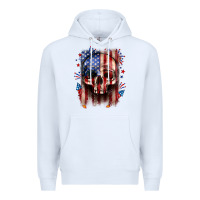 White 4th of July skull American flag Premium Hoodie - Neo Western