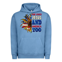 Pigment Pebble Blue She loves Jesus and America too 4th of july Urban Hoodie - CowGirlArtShop