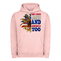 Pigment Salmon She loves Jesus and America too 4th of july Urban Hoodie - CowGirlArtShop