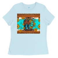 Baby Blue cowboy boots and sunflowers turquoise leopard background Ladies Tee - Artiststas
