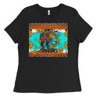Black cowboy boots and sunflowers turquoise leopard background Ladies Tee - Artiststas