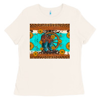 Bone cowboy boots and sunflowers turquoise leopard background Ladies Tee - Artiststas
