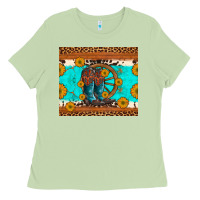 Matcha cowboy boots and sunflowers turquoise leopard background Ladies Tee - Artiststas