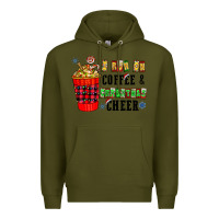 Army Green I Run On Coffee & Christmas Cheer Premium Hoodie - CowhideDigitalArt