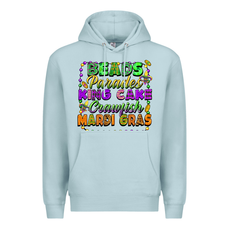 Beads Parades King Cake Crawfish Mardi Gras Premium Hoodie by FaDigitalArtStudio | Teevron