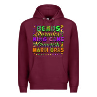 Burgundy beads parades king cake crawfish mardi gras Premium Hoodie - FaDigitalArtStudio