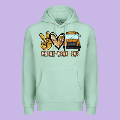 Peace Love Bus Premium Hoodie Designed By Cowhidedigitalart