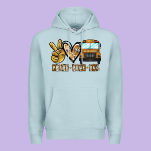 Peace Love Bus Premium Hoodie Designed By Cowhidedigitalart
