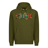 Army Green faith with cross and sunflower Premium Hoodie - HRA Design Shop