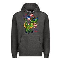 Charcoal Heather 4th of July T-Rex Premium Hoodie - CowGirlArtShop
