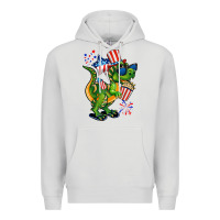 Dove Grey 4th of July T-Rex Premium Hoodie - CowGirlArtShop