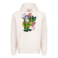 Pale Pink 4th of July T-Rex Premium Hoodie - CowGirlArtShop