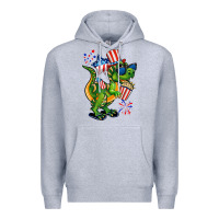 Heather Grey 4th of July T-Rex Premium Hoodie - CowGirlArtShop