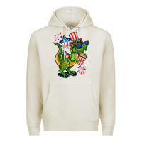 Oatmeal Heather 4th of July T-Rex Premium Hoodie - CowGirlArtShop