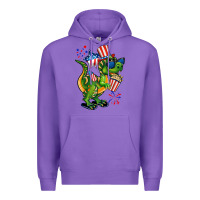 Purple 4th of July T-Rex Premium Hoodie - CowGirlArtShop
