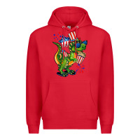 Red 4th of July T-Rex Premium Hoodie - CowGirlArtShop