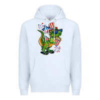White 4th of July T-Rex Premium Hoodie - CowGirlArtShop