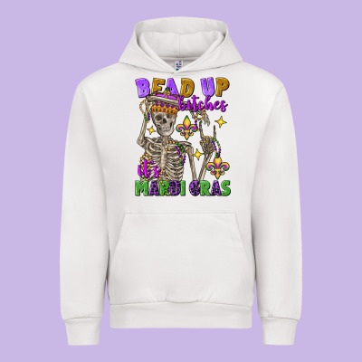 Bead Up Bitches It's Mardi Gras Skeleton Urban Hoodie Designed By Fadigitalartstudio