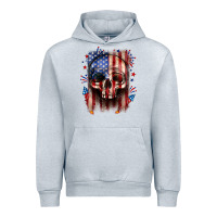 Heather Grey 4th of July skull American flag Urban Hoodie - Neo Western
