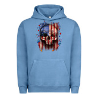 Pigment Pebble Blue 4th of July skull American flag Urban Hoodie - Neo Western
