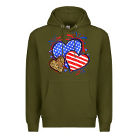 Army Green American flag leopard hearts Premium Hoodie - Neo Western