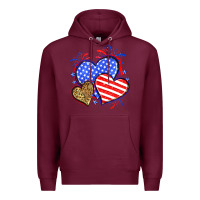 Burgundy American flag leopard hearts Premium Hoodie - Neo Western