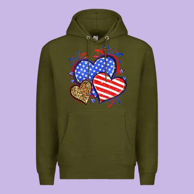American Flag Leopard Hearts Premium Hoodie Designed By Neo Western