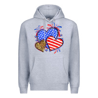 Heather Grey American flag leopard hearts Premium Hoodie - Neo Western