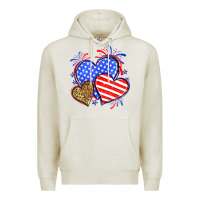 Oatmeal Heather American flag leopard hearts Premium Hoodie - Neo Western