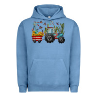 Pigment Pebble Blue 4th of july tractor Urban Hoodie - CowGirlArtShop
