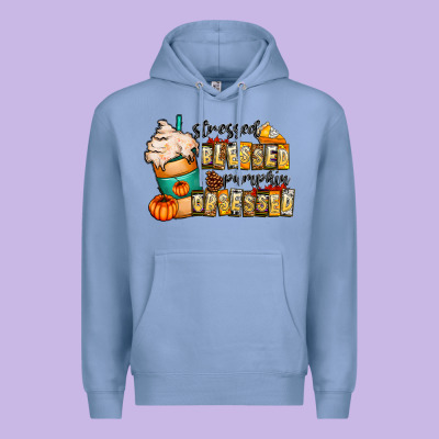 Stressed Blessed Pumpkin Obsessed Premium Hoodie Designed By Cowhidedigitalart
