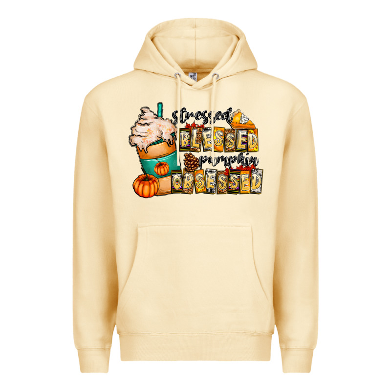 Stressed Blessed Pumpkin Obsessed Premium Hoodie by CowhideDigitalArt | Teevron