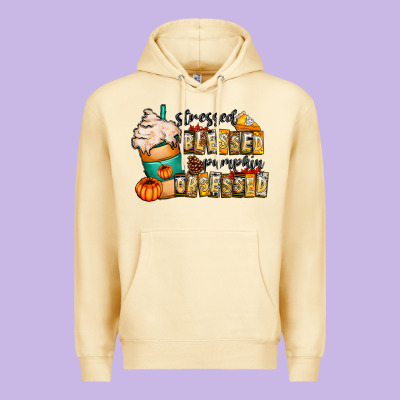 Stressed Blessed Pumpkin Obsessed Premium Hoodie Designed By Cowhidedigitalart