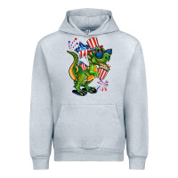 Heather Grey 4th of July T-Rex Urban Hoodie - CowGirlArtShop