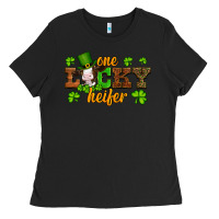 Black st patricks one lucky heifer baby cow Ladies Tee - Artiststas